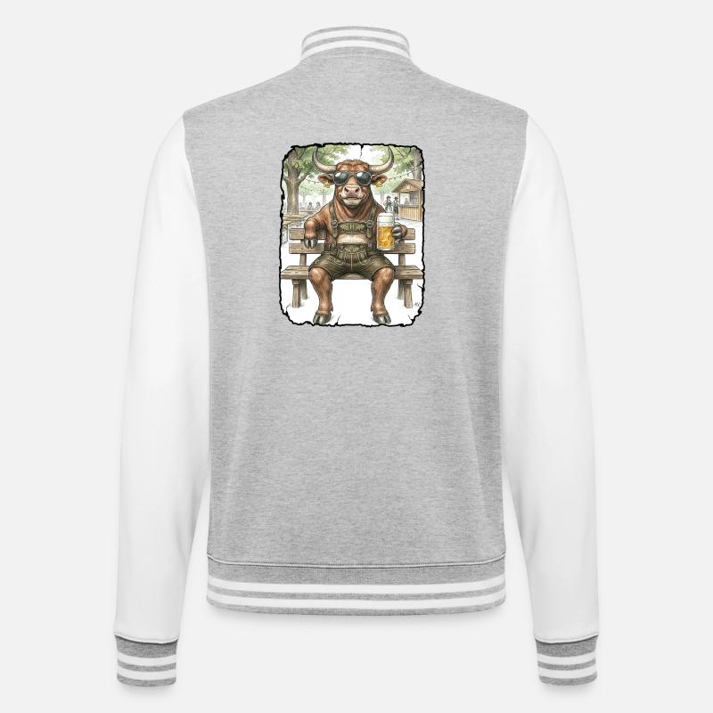 Stier Bulle Biergarten - College-Sweatjacke - Grau meliert/Weiß