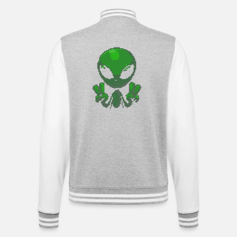 Pixel grünes Alien-Friedenszeichen - College-Sweatjacke - Grau meliert/Weiß