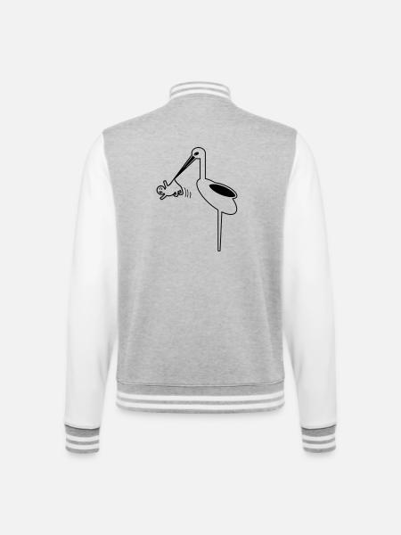 Ooievaar met babyvroedvrouw, ooievaarsgeboorte - College sweatjacket - grijs gemêleerd/wit