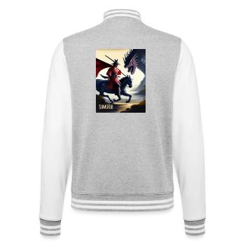 Samouraï avec Cheval Samouraï sur Cheval Japon Asie - Veste Teddy - gris chiné / blanc - Dos - Marisol (170cm)