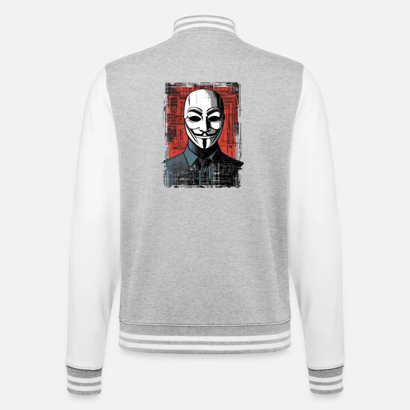 Anonymous Mask - College Sweat Jacket - heather grey/white