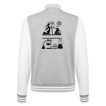 Laboratoire avec des hommes-bâtons regardant dans un microscope - Veste Teddy - gris chiné / blanc - Dos - Marisol (170cm)