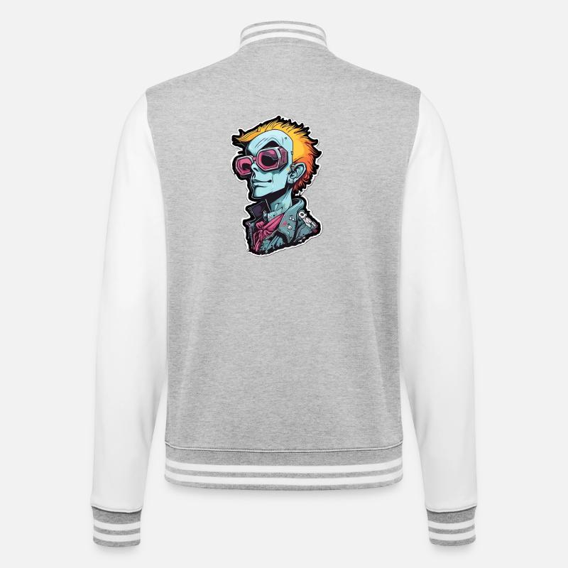 Blue Punk with Neon Goggles - College Sweat Jacket - heather grey/white