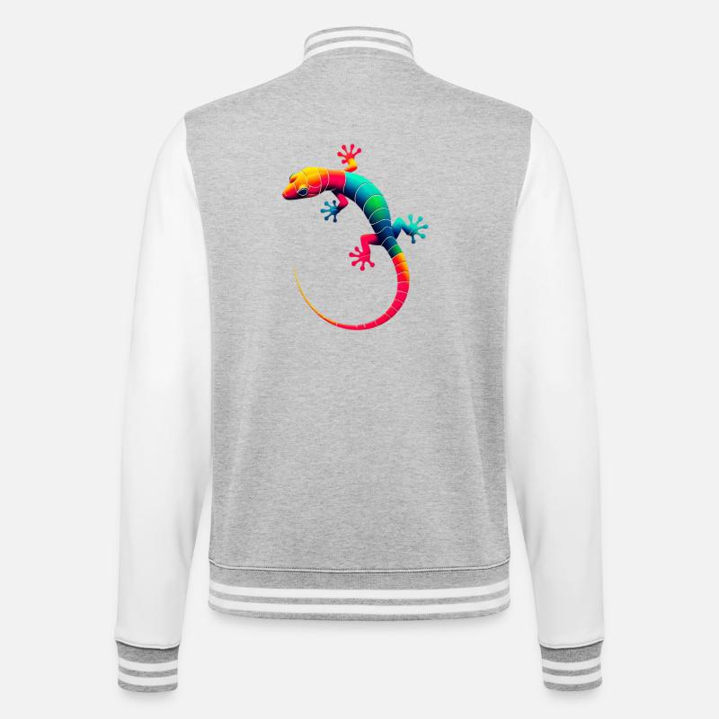 Gecko - College-Sweatjacke - Grau meliert/Weiß