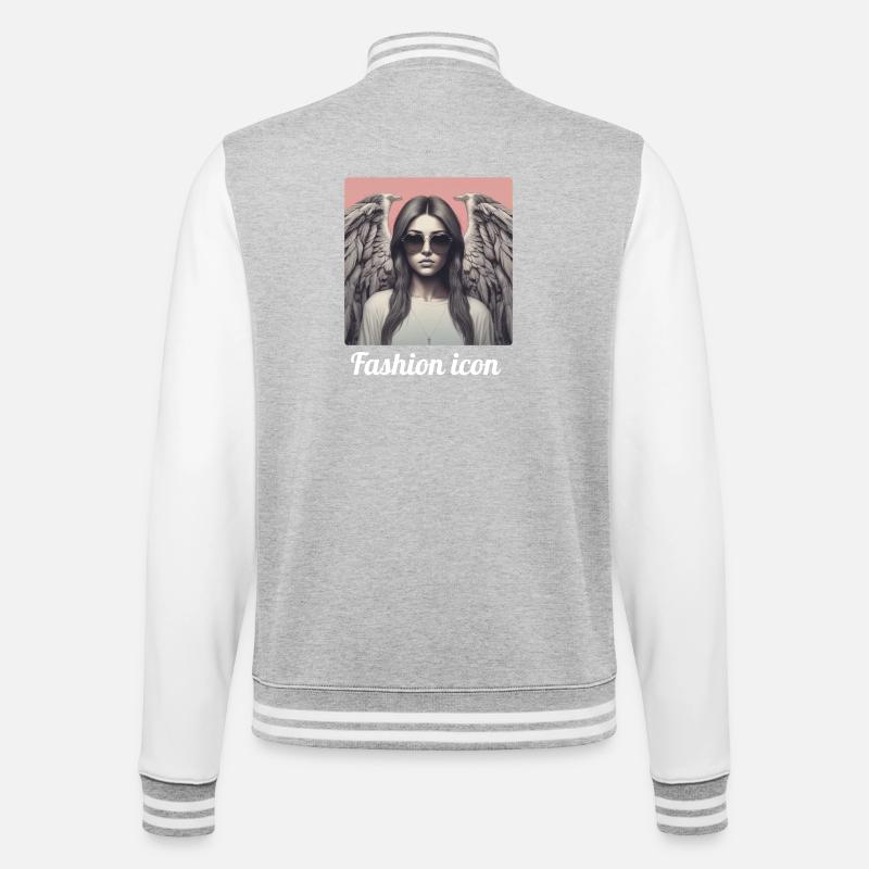 Mode-Ikone - College-Sweatjacke - Grau meliert/Weiß