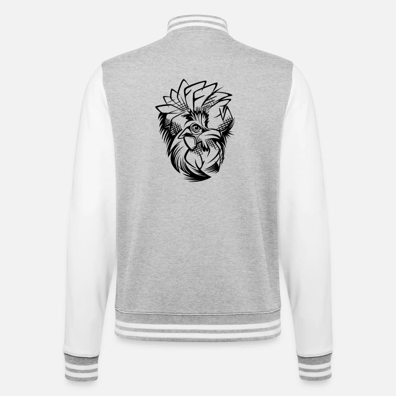 🖤 Stylish Rooster Head – Sketching Design - College Sweat Jacket - heather grey/white