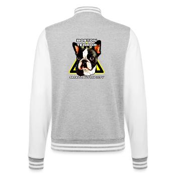 Boston Terrier terror shirt small but mighty - College Sweat Jacket - heather grey/white - Back - Marisol (170cm)