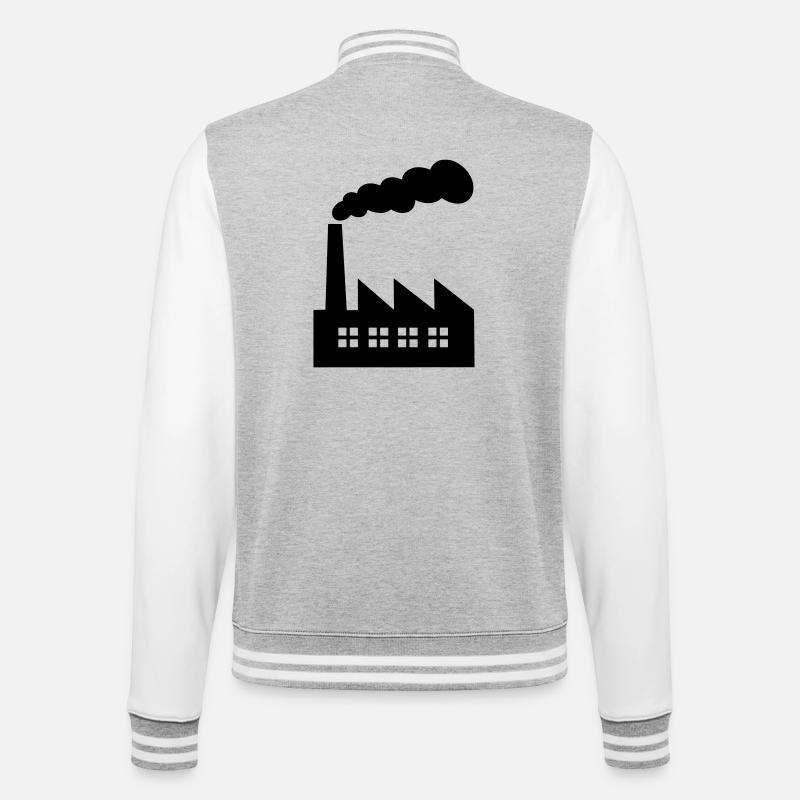 Fabrik mit Rauch - College-Sweatjacke - Grau meliert/Weiß