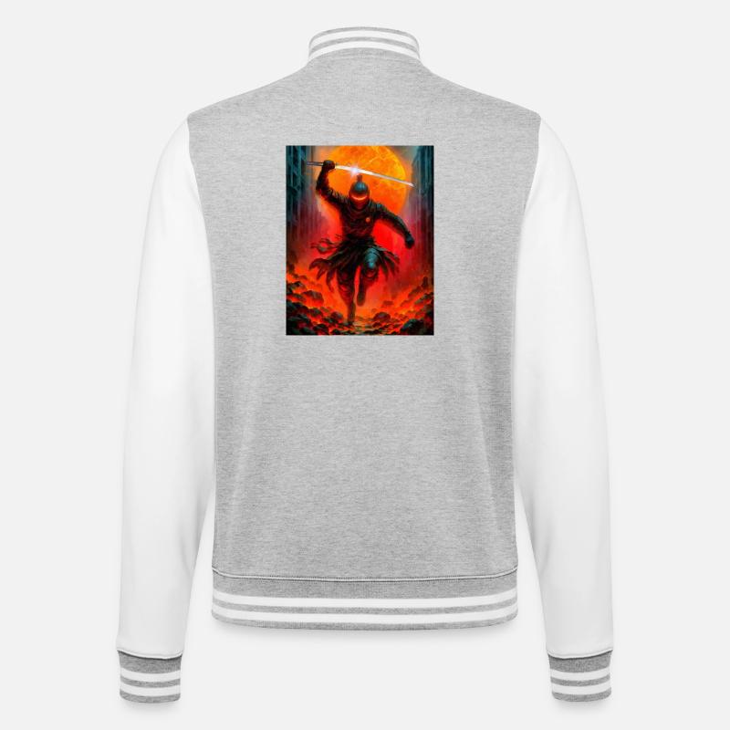 Feuriger Ninja im Kampf - College-Sweatjacke - Grau meliert/Weiß