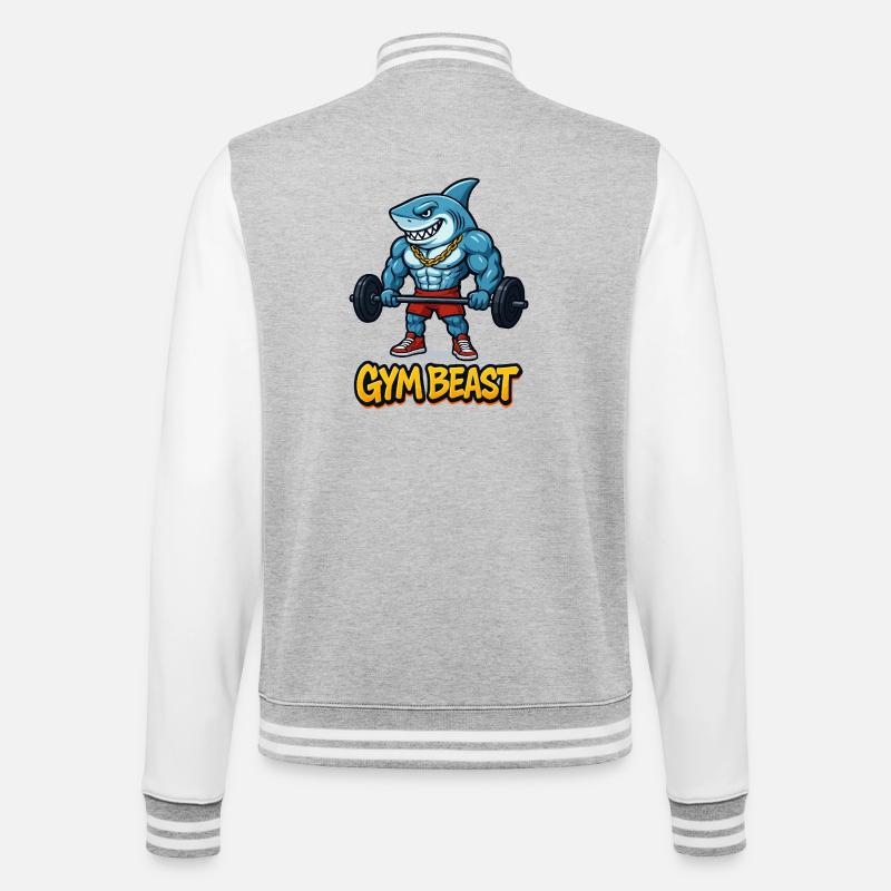 Hai Muskeln Comic Bodybuilder - College-Sweatjacke - Grau meliert/Weiß