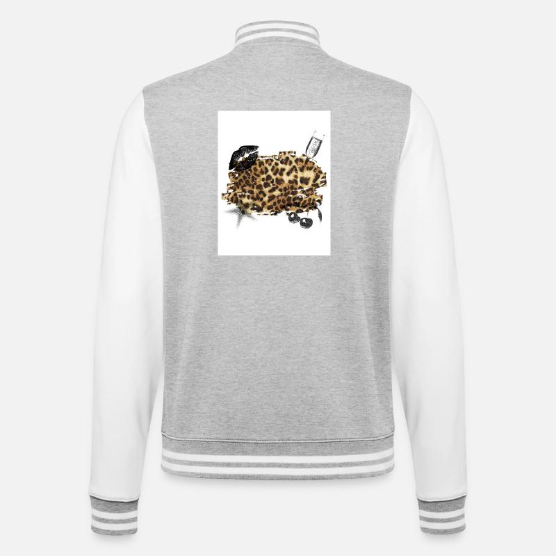 Leopard - College-Sweatjacke - Grau meliert/Weiß