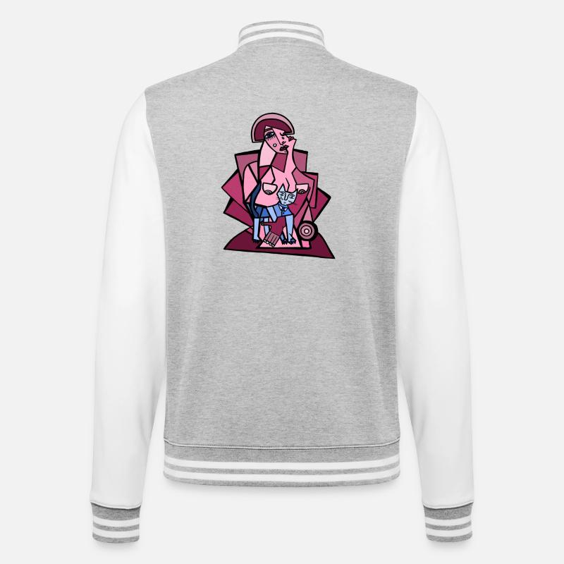 Moi, trop réfléchir avec mon chat - Veste Teddy - gris chiné / blanc