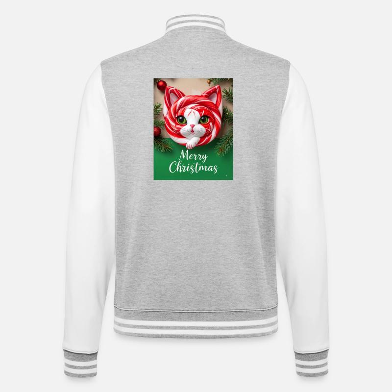 Chat de Noël Candy Cane Look - Veste Teddy - gris chiné / blanc