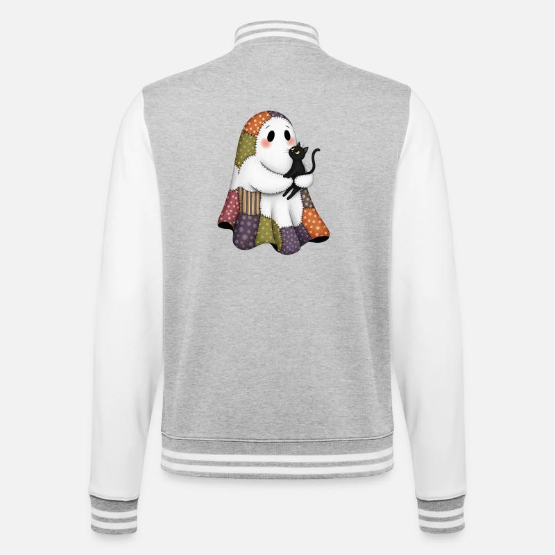 Patchwork fantôme avec chat noir - Veste Teddy - gris chiné / blanc