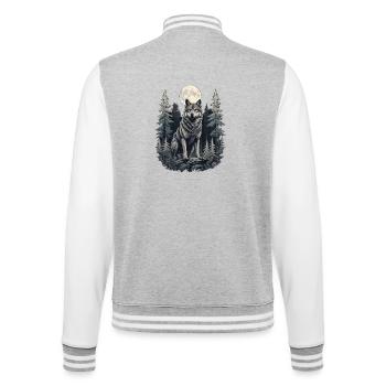 Wolf im Vollmond - College-Sweatjacke - Grau meliert/Weiß - Hinten - Marisol (170cm)