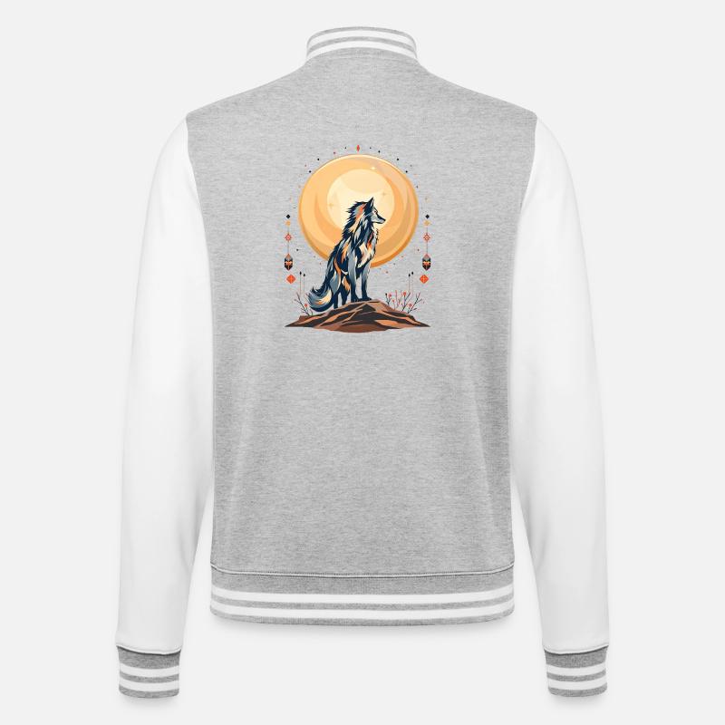 Boho Wolf - College Sweat Jacket - heather grey/white