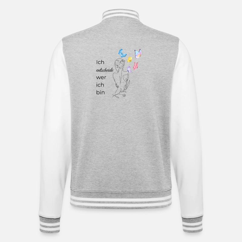 Ich ENTSCHEIDE wer ich bin - College-Sweatjacke - Grau meliert/Weiß