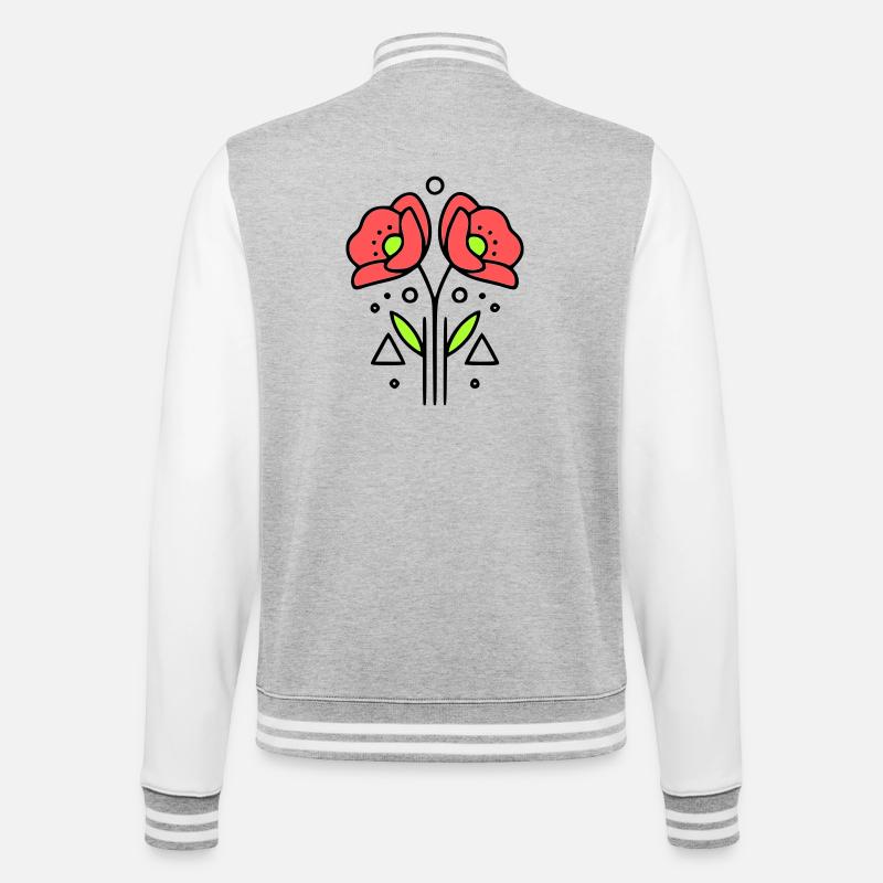 mohnblume-mohnblumen-minimalistisch-line-art-9 - College-Sweatjacke - Grau meliert/Weiß