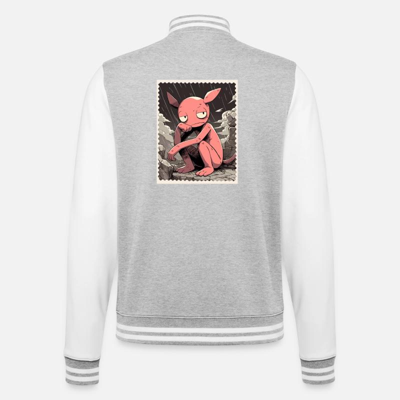 Créature rose sous la pluie - Veste Teddy - gris chiné / blanc