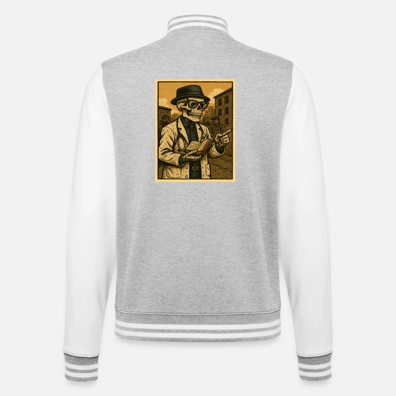 Retro-Skelett  Doktor mit Buch - College-Sweatjacke - Grau meliert/Weiß