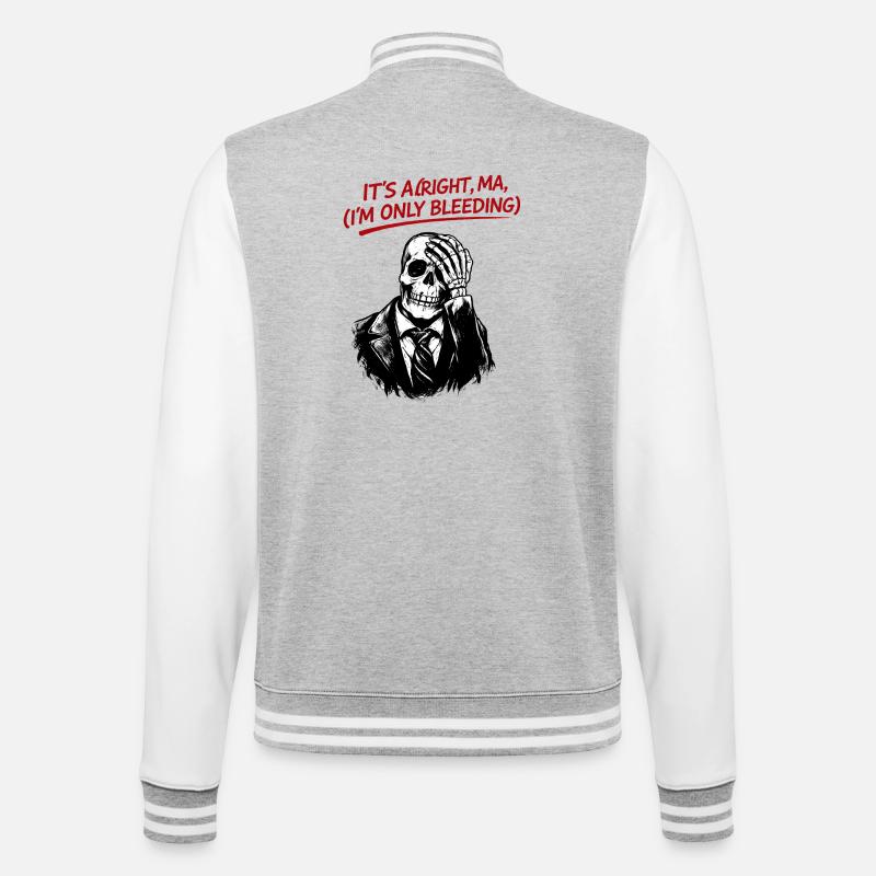Skelett im Anzug mit rotem Text - College-Sweatjacke - Grau meliert/Weiß