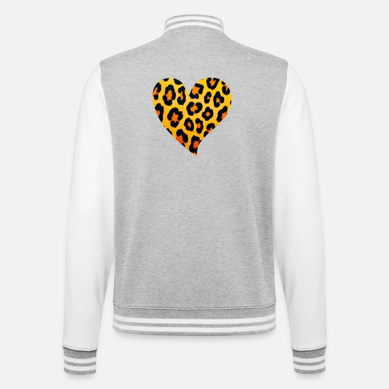 Leopard Heart Pattern - College Sweat Jacket - heather grey/white