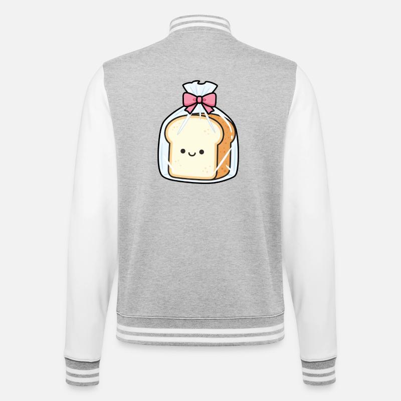 Bagged Kawaii Bread with Pink Bow - College Sweat Jacket - heather grey/white