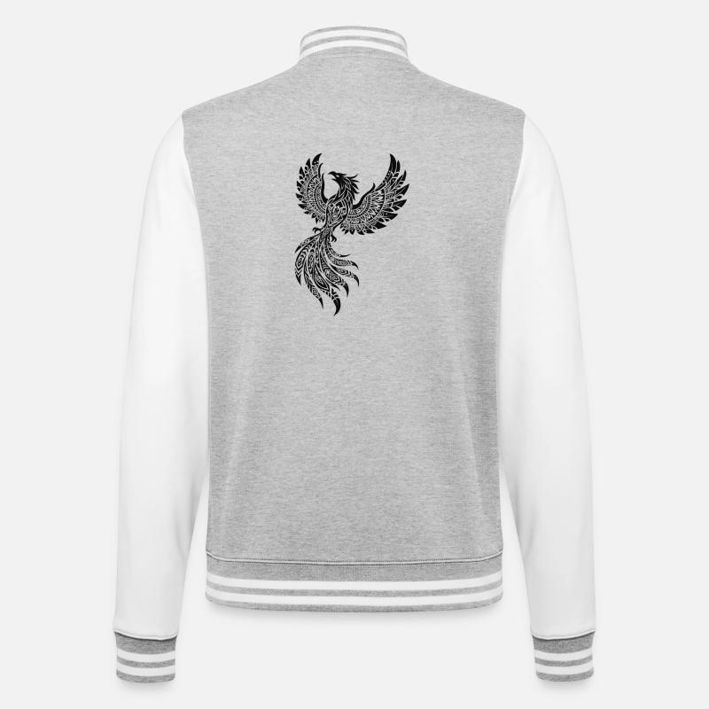 Schwarzer Phönix Ornament-Design - College-Sweatjacke - Grau meliert/Weiß