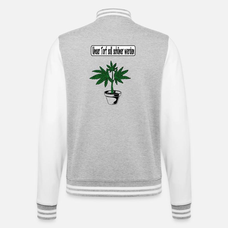 Cannabis-Design - College-Sweatjacke - Grau meliert/Weiß