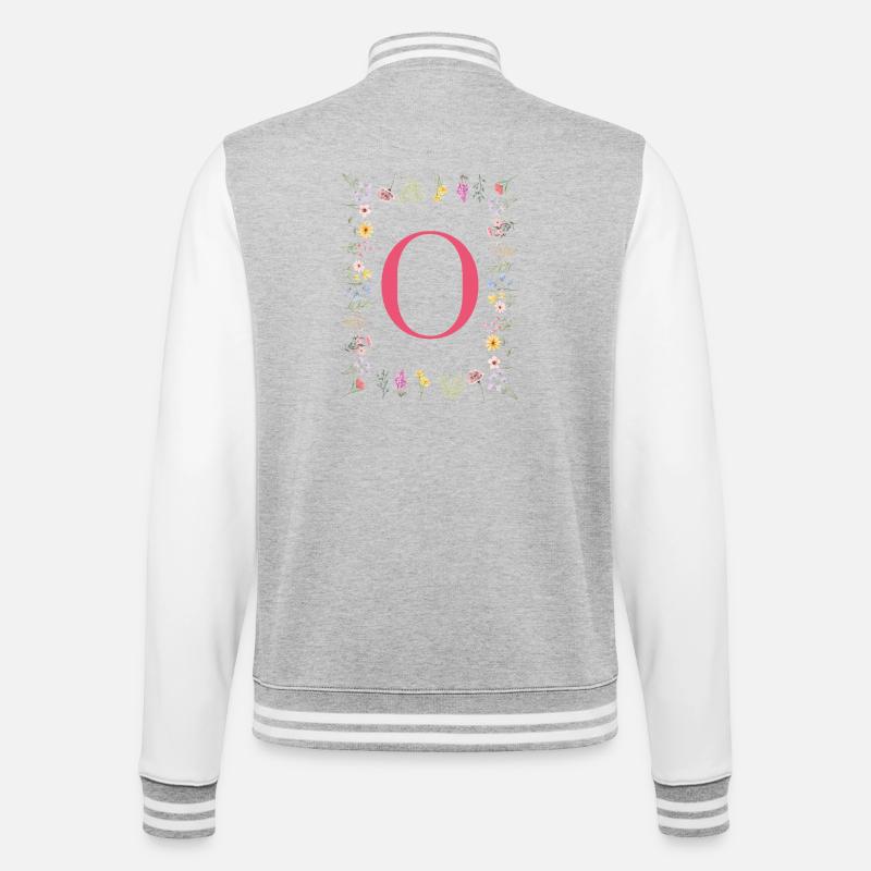 Florale Initialen "O", Buchstaben Monogramm  - College-Sweatjacke - Grau meliert/Weiß