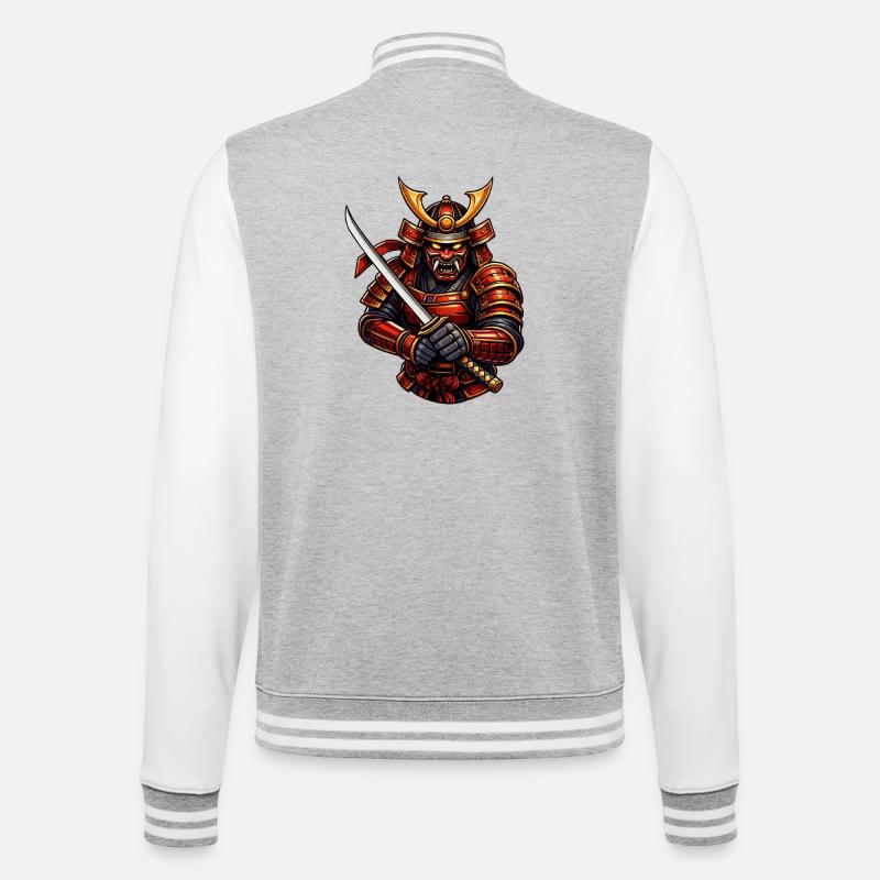 Kampfkunst-Samurai mit Schwert - College-Sweatjacke - Grau meliert/Weiß