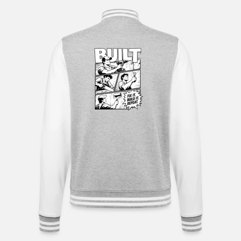 Built Fix It Build It Repeat - College-Sweatjacke - Grau meliert/Weiß