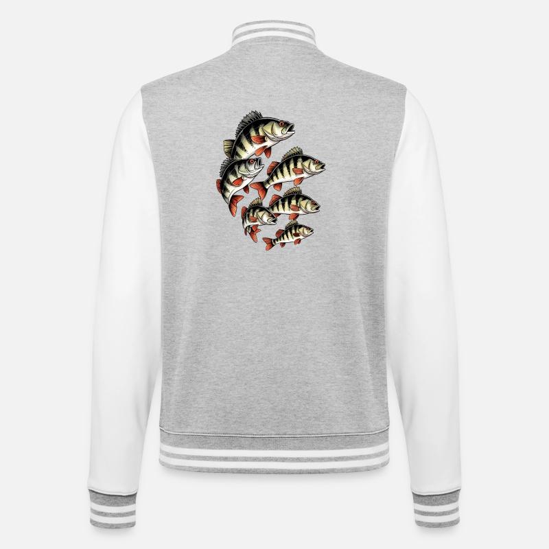 Barsch-Schwarm auf Schwarz - College-Sweatjacke - Grau meliert/Weiß