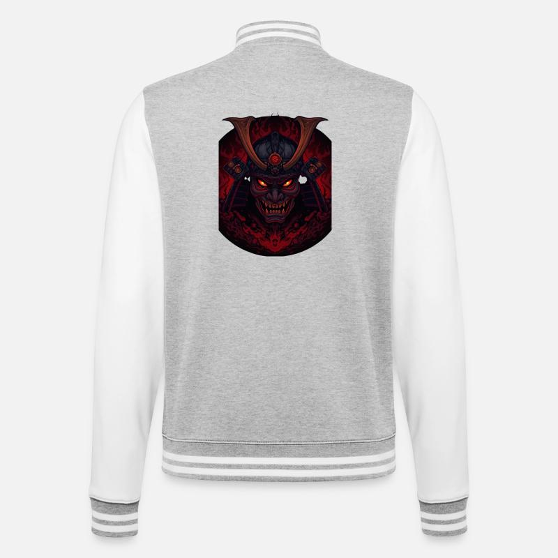Dämonen-Samourai - College-Sweatjacke - Grau meliert/Weiß