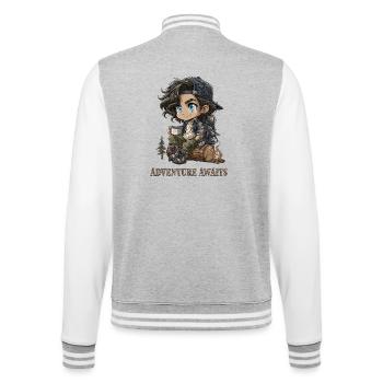 Hiker Chibi Camping Adventure Gift - College Sweat Jacket - heather grey/white - Back - Marisol (170cm)
