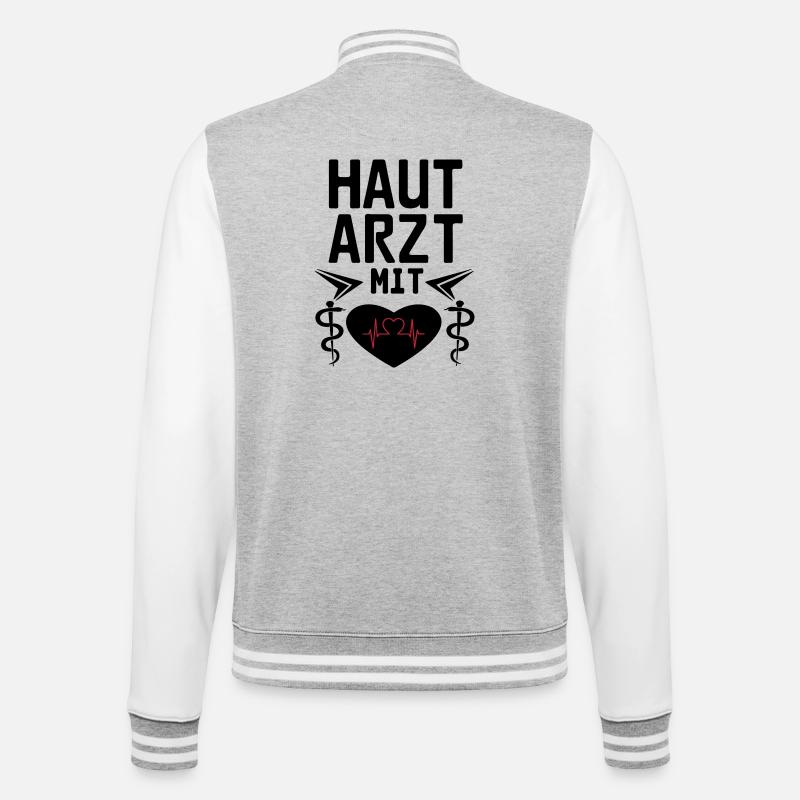Hautarzt mit Herz Geschenk - College-Sweatjacke - Grau meliert/Weiß