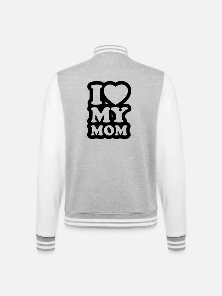 I love my mom - Ik hou van mijn moeder - College sweatjacket - grijs gemêleerd/wit