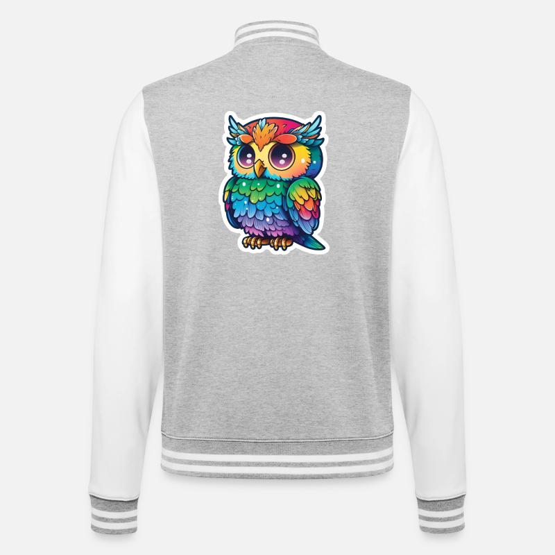 Farbenfrohe Eulenillustration - College-Sweatjacke - Grau meliert/Weiß
