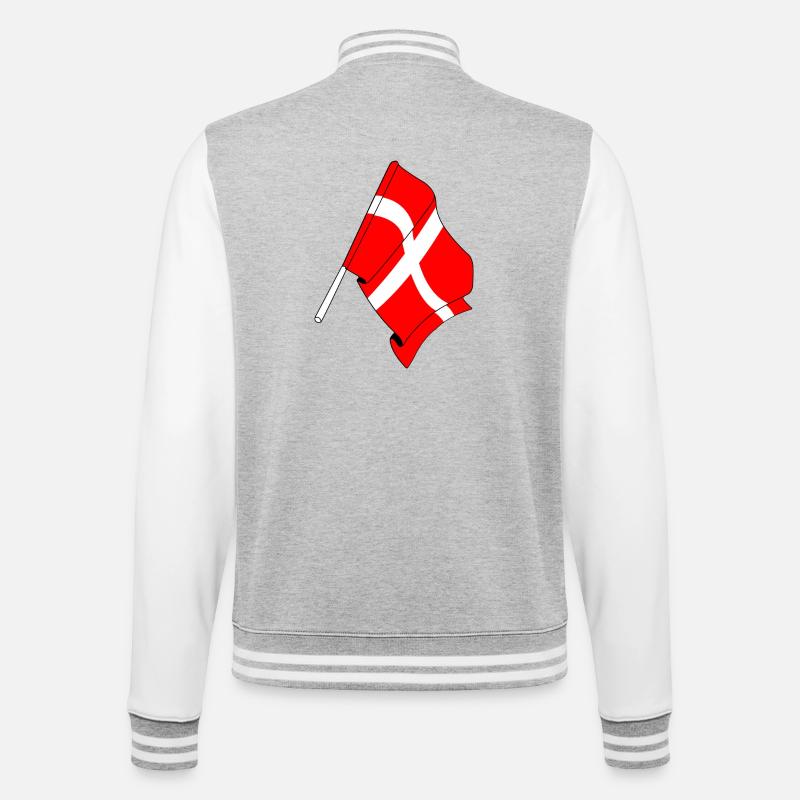 Flagge: Dänemark - College-Sweatjacke - Grau meliert/Weiß