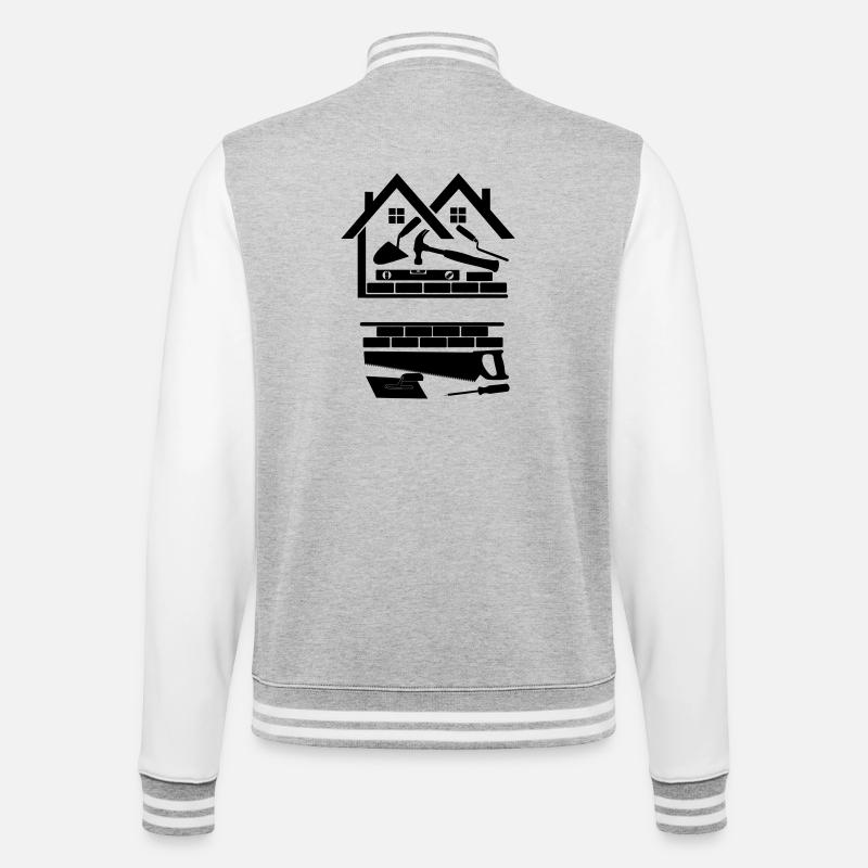 Logo der Baufirma "Häuser" - College-Sweatjacke - Grau meliert/Weiß