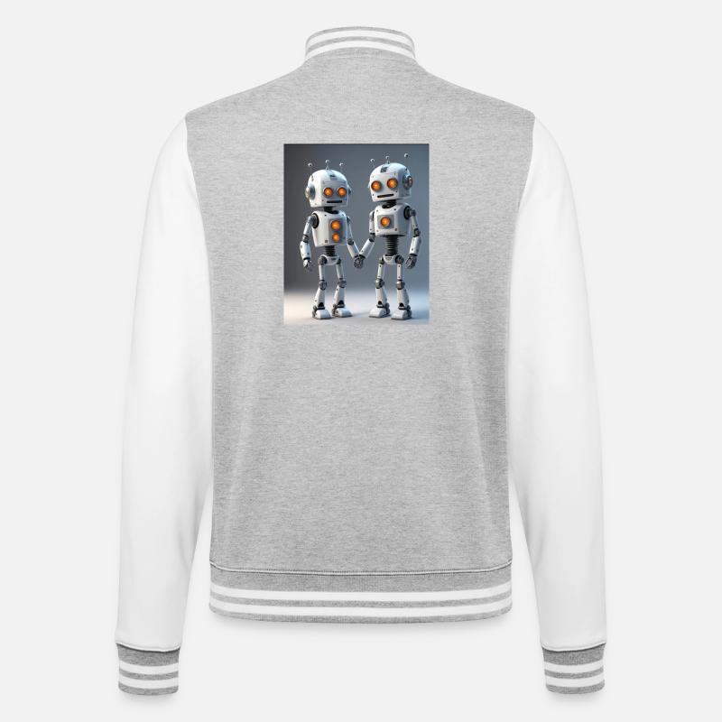 Roboter Pärchen - College-Sweatjacke - Grau meliert/Weiß