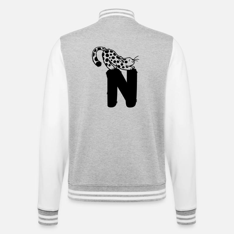 Katze Buchstabe N - College-Sweatjacke - Grau meliert/Weiß