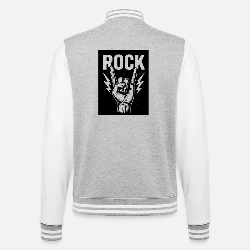 Rock on - College-Sweatjacke - Grau meliert/Weiß
