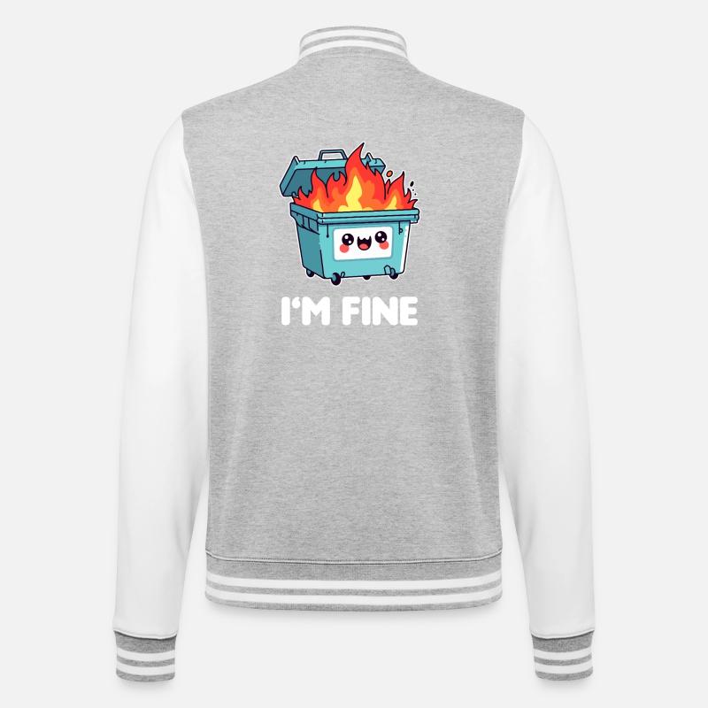 Kawaii Brennender Mülleimer - College-Sweatjacke - Grau meliert/Weiß