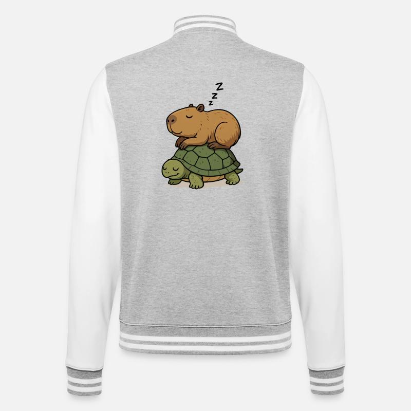 Schlummernder Capybara auf einer Schildkröte - College-Sweatjacke - Grau meliert/Weiß
