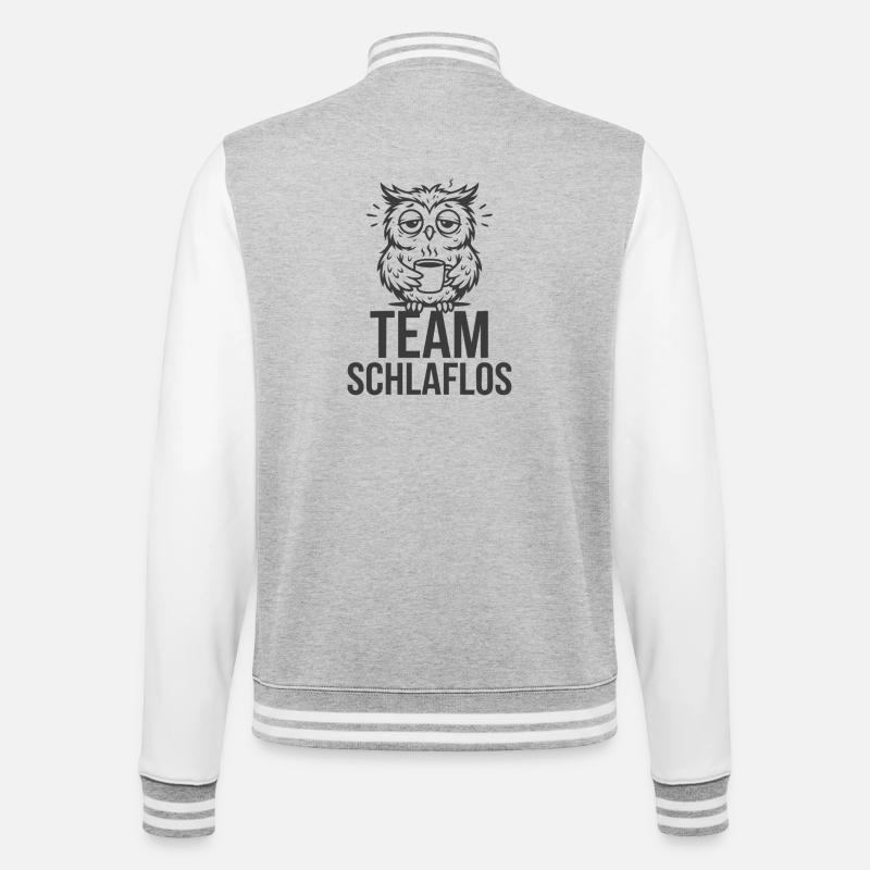 Team Schlaflos – Müde Eule - College-Sweatjacke - Grau meliert/Weiß