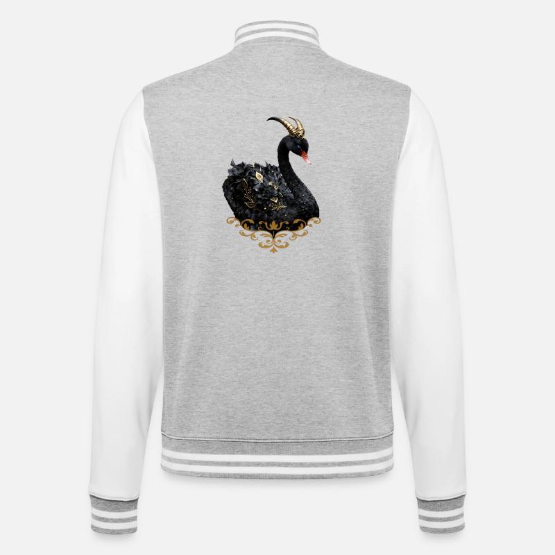 Schwarzer Schwan mit goldener Krone - College-Sweatjacke - Grau meliert/Weiß