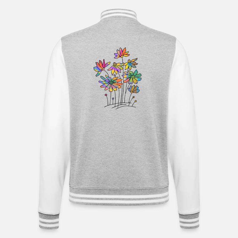 Blumen - College-Sweatjacke - Grau meliert/Weiß