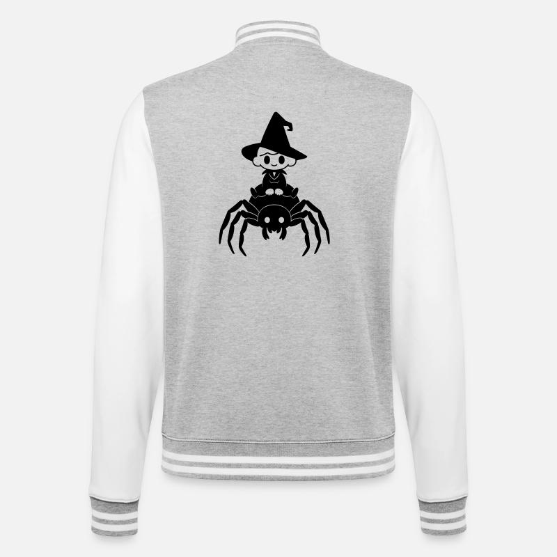 Cute Witch Rides Spider Halloween Motif - College Sweat Jacket - heather grey/white