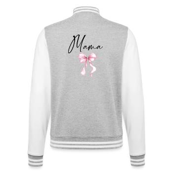 Mama Design mit Rosa Schleife – Süßes Mama Motiv - College-Sweatjacke - Grau meliert/Weiß - Hinten - Marisol (170cm)